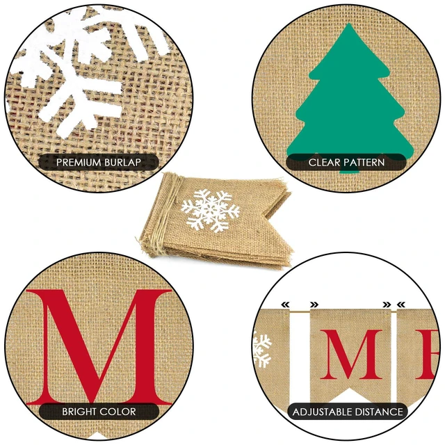 Alt view image 3 of 7 - Merry Christmas Burlap Banner with 4 Red Bows, Home Indoor Christmas Decorations for Fireplace, Chimney, Wall, Tree
