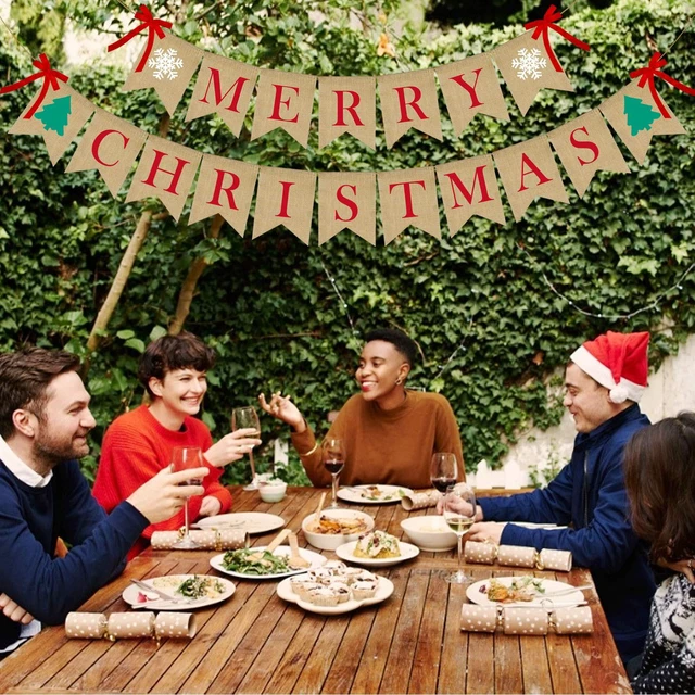 Alt view image 7 of 7 - Merry Christmas Burlap Banner with 4 Red Bows, Home Indoor Christmas Decorations for Fireplace, Chimney, Wall, Tree