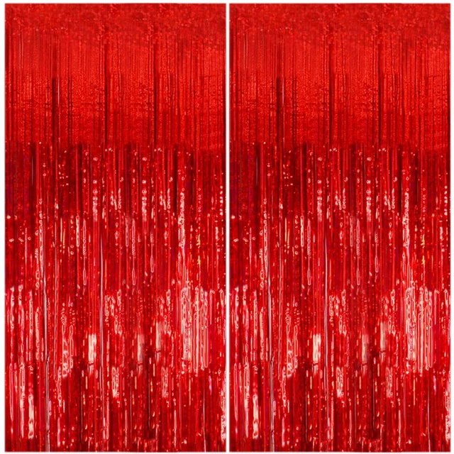 Main image of 2 Pack Foil Curtain Backdrop Red Metallic Tinsel Foil Fringe Curtains Photo Booth Props for Birthday Wedding Engagement Baby Shower Bachelorette Christmas Holiday Celebration Party Decorations