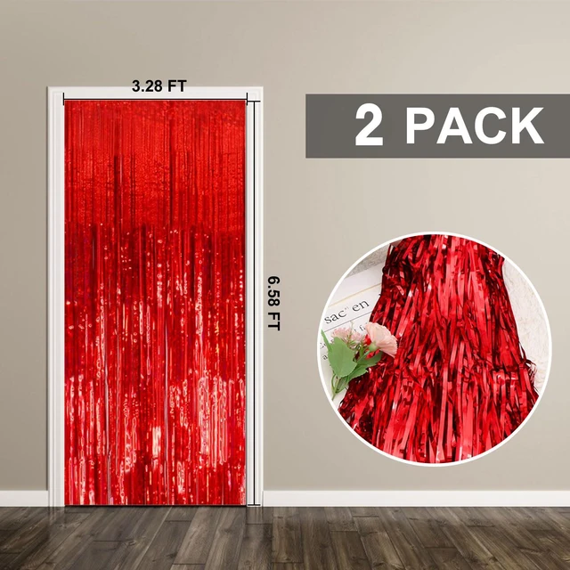 Alt view image 7 of 7 - 2 Pack Foil Curtain Backdrop Red Metallic Tinsel Foil Fringe Curtains Photo Booth Props for Birthday Wedding Engagement Baby Shower Bachelorette Christmas Holiday Celebration Party Decorations