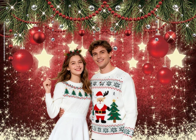 Alt view image 2 of 7 - 7x5ft Christmas Backdrop Red Ball Xmas Merry Party Decorations for Family Holiday New Year Backdrop for Christmas Party Decoration Banner Photo Shoot