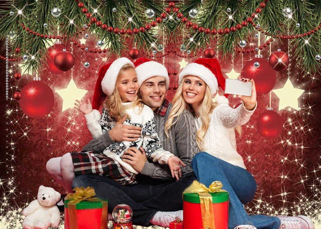 Alt view image 4 of 7 - 7x5ft Christmas Backdrop Red Ball Xmas Merry Party Decorations for Family Holiday New Year Backdrop for Christmas Party Decoration Banner Photo Shoot