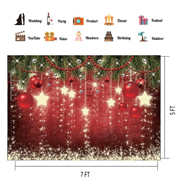 Alt view image 5 of 7 - 7x5ft Christmas Backdrop Red Ball Xmas Merry Party Decorations for Family Holiday New Year Backdrop for Christmas Party Decoration Banner Photo Shoot