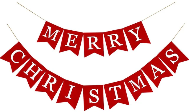 Main image of Merry Christmas Canvas Banners, Red Christmas Bunting Garland, Hanging Xmas Decorations for Fireplace Wall (13ft in Total)