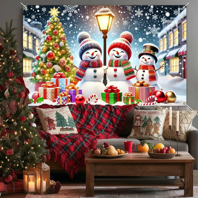 Alt view image 4 of 6 - Merry Christmas Banner 71x43 in Snowman Party Decor | Christmas Backdrop, Winter Holiday Wall Banner for Home, Office and Photo Booth, Snowman Winter Snowy Night Display
