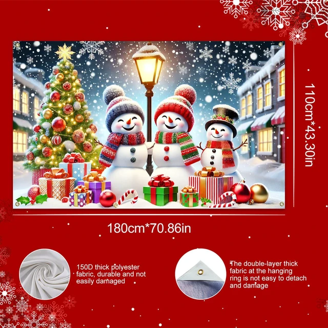 Alt view image 5 of 6 - Merry Christmas Banner 71x43 in Snowman Party Decor | Christmas Backdrop, Winter Holiday Wall Banner for Home, Office and Photo Booth, Snowman Winter Snowy Night Display
