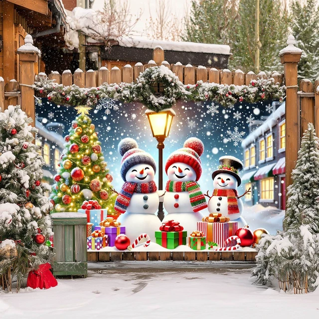 Alt view image 6 of 6 - Merry Christmas Banner 71x43 in Snowman Party Decor | Christmas Backdrop, Winter Holiday Wall Banner for Home, Office and Photo Booth, Snowman Winter Snowy Night Display