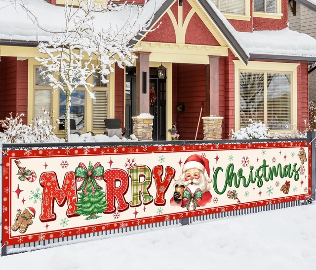 Main image of Merry Christmas Banner Large Christmas Yard Decorations Outdoor Decor | Outdoor Red Bow and Santa Claus Yard Sign,Merry Xmas Banner for Indoor/Outdoor Xmas Party Happy New Years Celebration