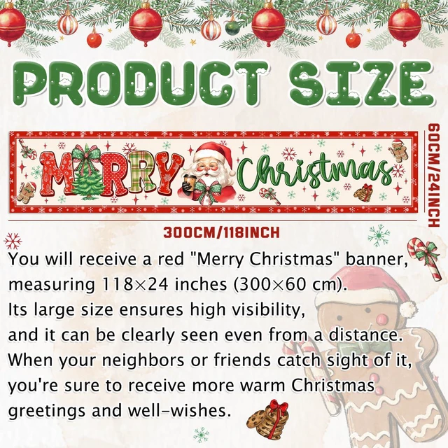 Alt view image 5 of 6 - Merry Christmas Banner Large Christmas Yard Decorations Outdoor Decor | Outdoor Red Bow and Santa Claus Yard Sign,Merry Xmas Banner for Indoor/Outdoor Xmas Party Happy New Years Celebration