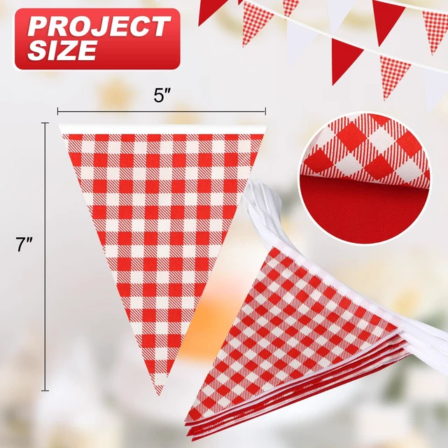 Alt view image 2 of 6 - Red Plaid Checkered White Pennant Banner Flag Triangle Bunting Garland Decorations for Wedding Birthday Carnival Christmas Outdoor Home Festivals 33Feet 30 Pcs