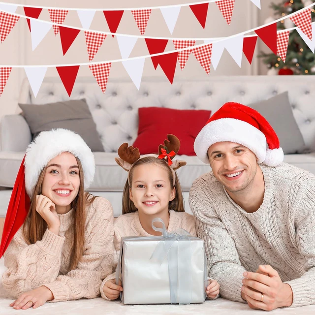 Alt view image 6 of 6 - Red Plaid Checkered White Pennant Banner Flag Triangle Bunting Garland Decorations for Wedding Birthday Carnival Christmas Outdoor Home Festivals 33Feet 30 Pcs