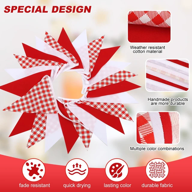 Alt view image 3 of 6 - Red Plaid Checkered White Pennant Banner Flag Triangle Bunting Garland Decorations for Wedding Birthday Carnival Christmas Outdoor Home Festivals 33Feet 30 Pcs