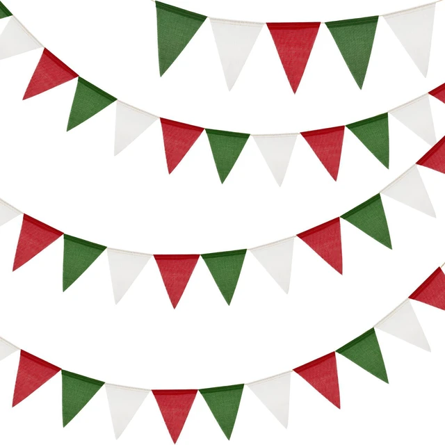 Main image of Christmas Pennant Banner Flag Bunting Garland Red Green White 36PCS | Pre-Strung 39Ft Burlap Fabric Pennant Banner Triangle Flag Bunting Garland for Christmas Wedding Birthday Party Decorations