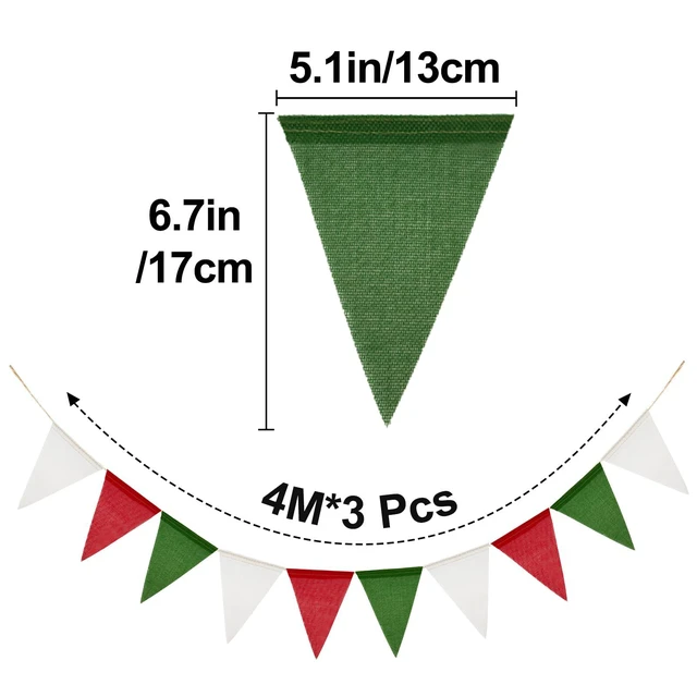 Alt view image 2 of 6 - Christmas Pennant Banner Flag Bunting Garland Red Green White 36PCS | Pre-Strung 39Ft Burlap Fabric Pennant Banner Triangle Flag Bunting Garland for Christmas Wedding Birthday Party Decorations