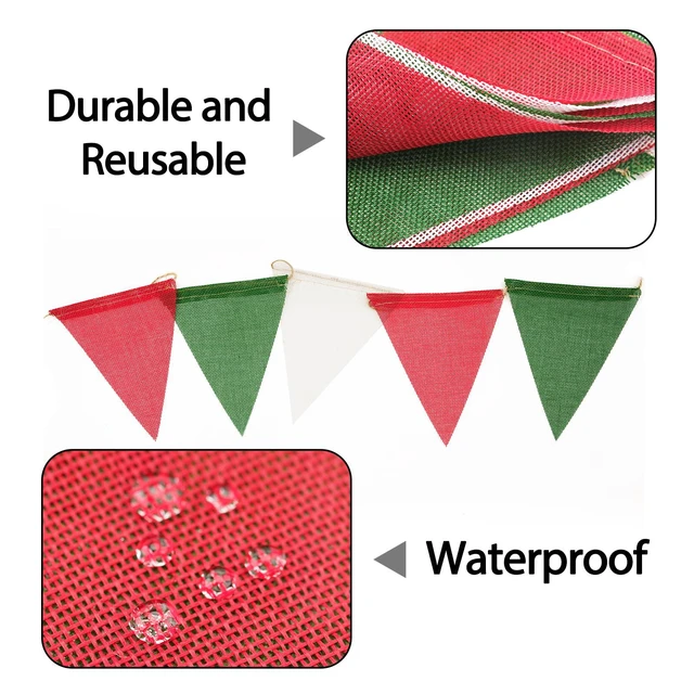 Alt view image 3 of 6 - Christmas Pennant Banner Flag Bunting Garland Red Green White 36PCS | Pre-Strung 39Ft Burlap Fabric Pennant Banner Triangle Flag Bunting Garland for Christmas Wedding Birthday Party Decorations