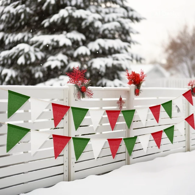 Alt view image 6 of 6 - Christmas Pennant Banner Flag Bunting Garland Red Green White 36PCS | Pre-Strung 39Ft Burlap Fabric Pennant Banner Triangle Flag Bunting Garland for Christmas Wedding Birthday Party Decorations