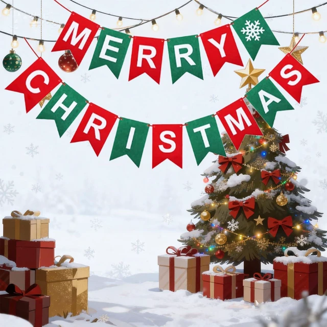 Main image of Merry Christmas Banner DIY Kit Felt Xmas Burlap Garland for Fireplace Mantel, Wall, Xmas Tree Holiday Decor