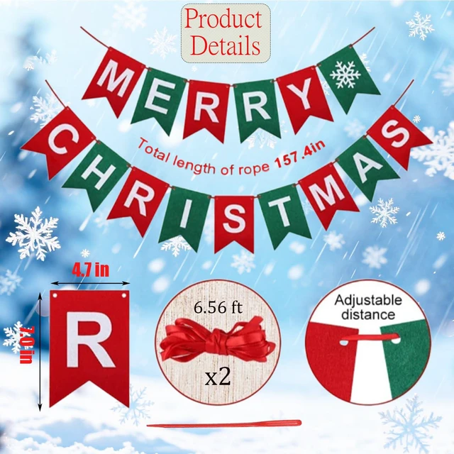 Alt view image 2 of 7 - Merry Christmas Banner DIY Kit Felt Xmas Burlap Garland for Fireplace Mantel, Wall, Xmas Tree Holiday Decor