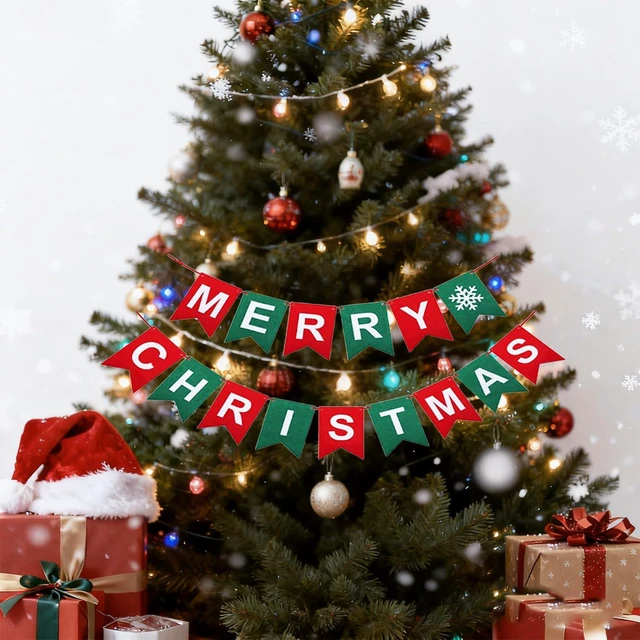 Alt view image 6 of 7 - Merry Christmas Banner DIY Kit Felt Xmas Burlap Garland for Fireplace Mantel, Wall, Xmas Tree Holiday Decor