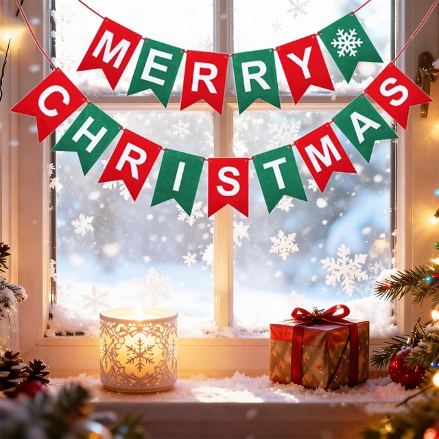 Alt view image 5 of 7 - Merry Christmas Banner DIY Kit Felt Xmas Burlap Garland for Fireplace Mantel, Wall, Xmas Tree Holiday Decor