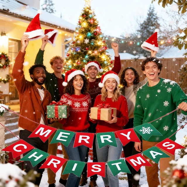 Alt view image 7 of 7 - Merry Christmas Banner DIY Kit Felt Xmas Burlap Garland for Fireplace Mantel, Wall, Xmas Tree Holiday Decor