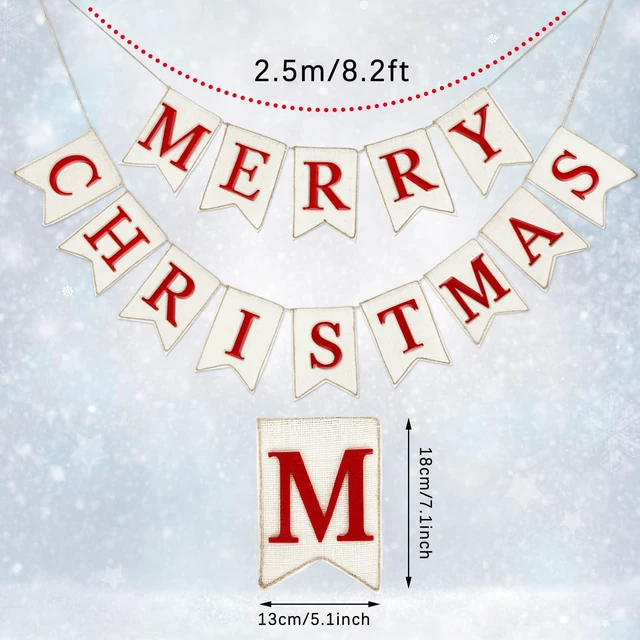 Alt view image 2 of 7 - Christmas Burlap Banner Felt Merry Christmas Banner Pre-Assembled White Red Xmas Bunting Garland Celebration Hanging Decorations for Christmas Party Supplies Home Decoration
