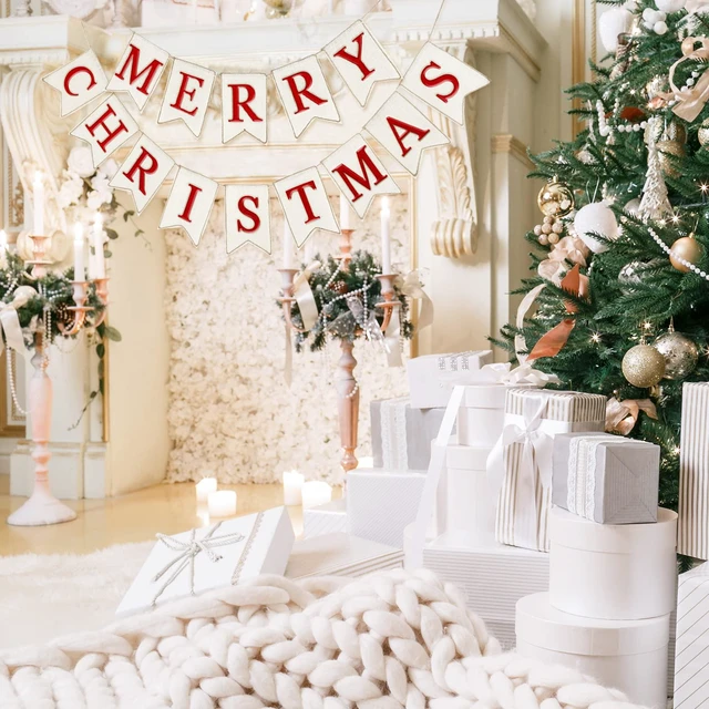 Alt view image 3 of 7 - Christmas Burlap Banner Felt Merry Christmas Banner Pre-Assembled White Red Xmas Bunting Garland Celebration Hanging Decorations for Christmas Party Supplies Home Decoration