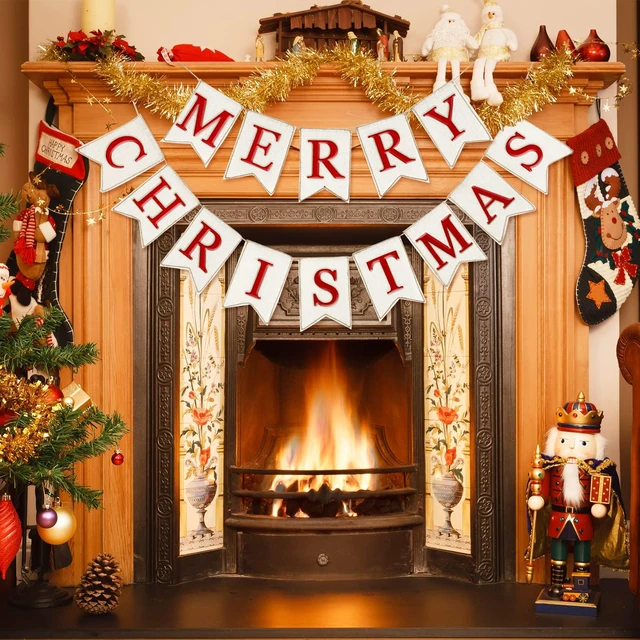 Alt view image 5 of 7 - Christmas Burlap Banner Felt Merry Christmas Banner Pre-Assembled White Red Xmas Bunting Garland Celebration Hanging Decorations for Christmas Party Supplies Home Decoration