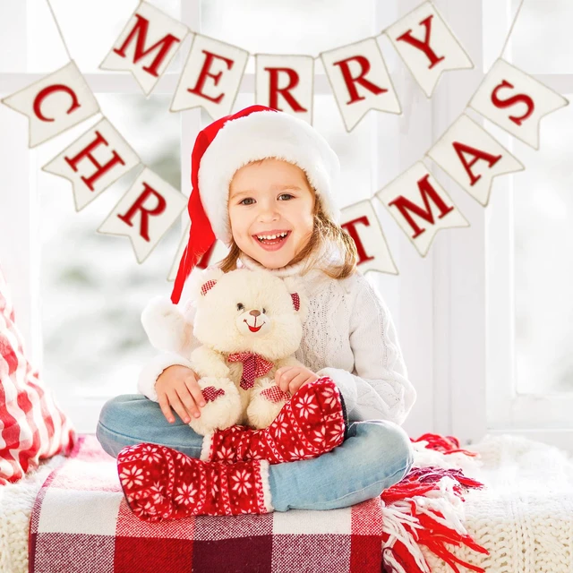 Alt view image 7 of 7 - Christmas Burlap Banner Felt Merry Christmas Banner Pre-Assembled White Red Xmas Bunting Garland Celebration Hanging Decorations for Christmas Party Supplies Home Decoration