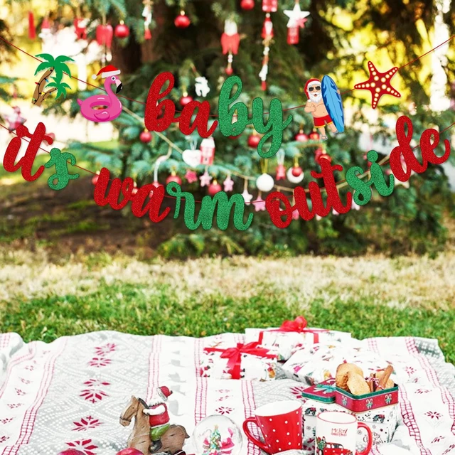 Alt view image 4 of 6 - Baby Its Warm Outside Banner for Summer Holiday Christmas Party Decorations, Hawaii Decorations, Tropical Summer Christmas Banner Decorations