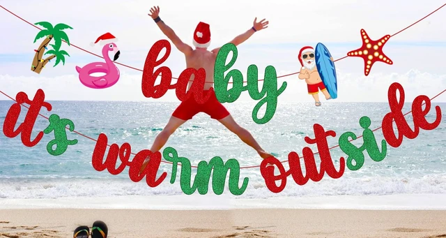 Alt view image 5 of 6 - Baby Its Warm Outside Banner for Summer Holiday Christmas Party Decorations, Hawaii Decorations, Tropical Summer Christmas Banner Decorations