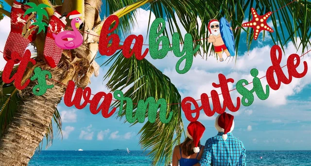 Alt view image 6 of 6 - Baby Its Warm Outside Banner for Summer Holiday Christmas Party Decorations, Hawaii Decorations, Tropical Summer Christmas Banner Decorations