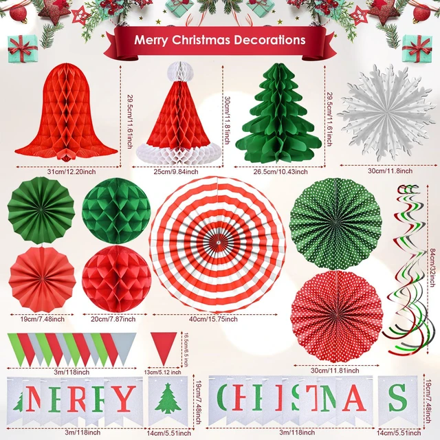 Alt view image 2 of 7 - Christmas Party Decorations Supplies Set, Reusable Xmas Decor Kit Indoor - Merry Christmas Sign Banner for Home, Xmas Pennant Banner, Hanging Paper Tissue Fan Tree Garland