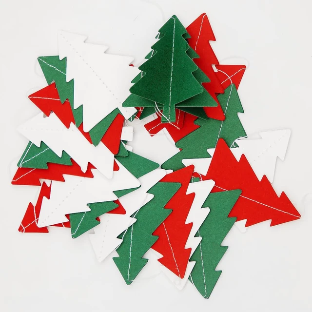 Alt view image 5 of 5 - Red White Green Christmas Decorations - 2Pcs 3D Christmas Tree Paper Streamers Party Banner Garland Hanging Decor