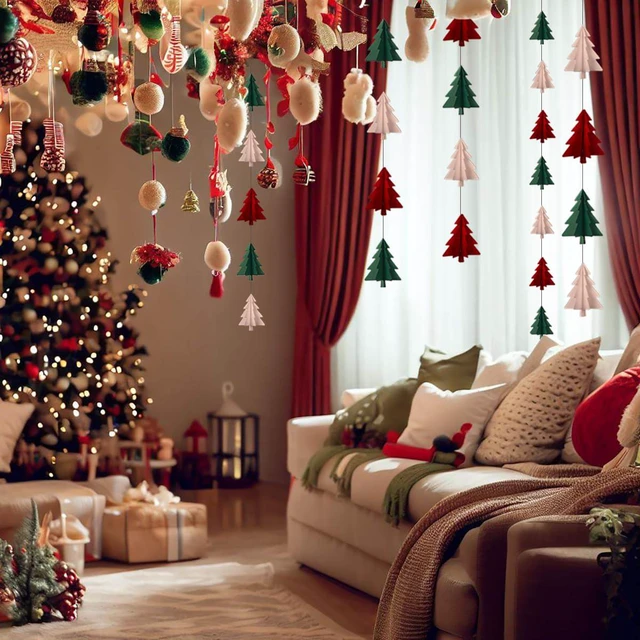Alt view image 4 of 5 - Red White Green Christmas Decorations - 2Pcs 3D Christmas Tree Paper Streamers Party Banner Garland Hanging Decor