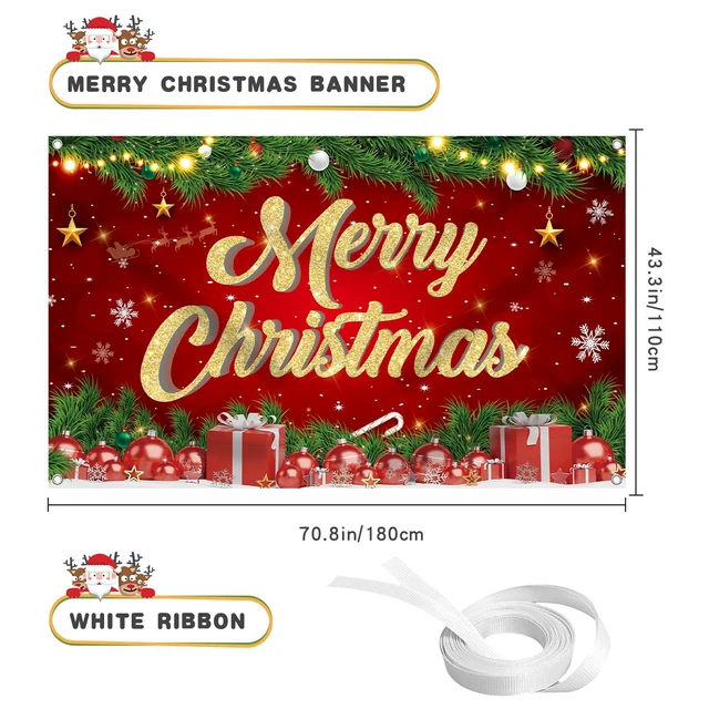 Alt view image 2 of 7 - Large Merry Christmas Banner 72x44 Inch Christmas Backdrop for Party Decorations, Family Gatherings, Photo Shoots and Holiday Decor for Kids Party-Christmas Wall Banner