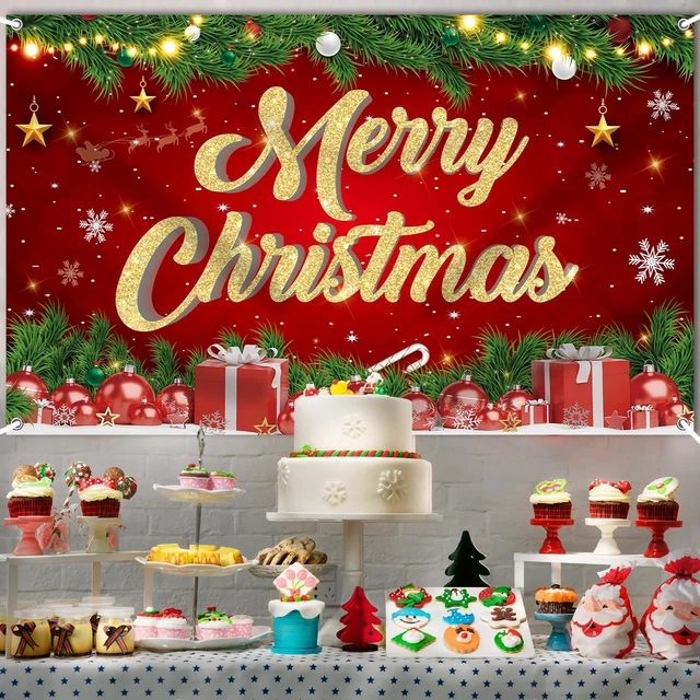Alt view image 5 of 7 - Large Merry Christmas Banner 72x44 Inch Christmas Backdrop for Party Decorations, Family Gatherings, Photo Shoots and Holiday Decor for Kids Party-Christmas Wall Banner