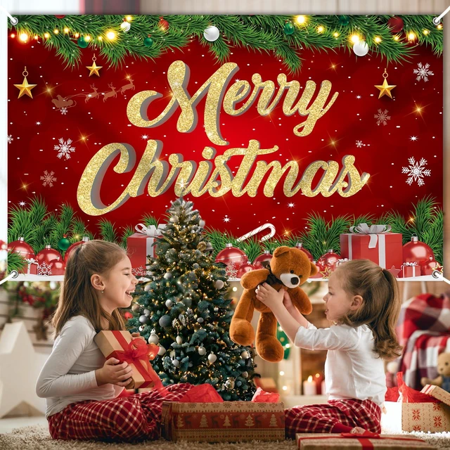 Alt view image 4 of 7 - Large Merry Christmas Banner 72x44 Inch Christmas Backdrop for Party Decorations, Family Gatherings, Photo Shoots and Holiday Decor for Kids Party-Christmas Wall Banner