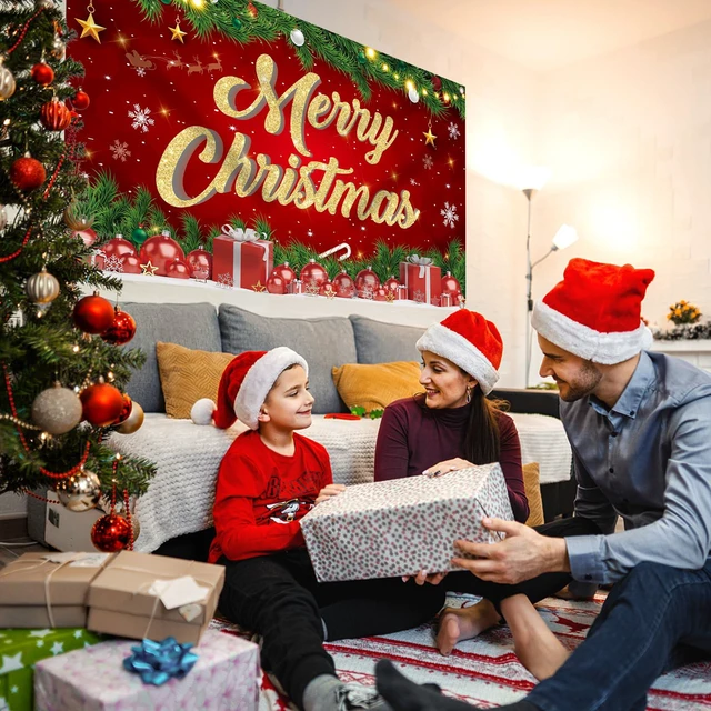 Alt view image 7 of 7 - Large Merry Christmas Banner 72x44 Inch Christmas Backdrop for Party Decorations, Family Gatherings, Photo Shoots and Holiday Decor for Kids Party-Christmas Wall Banner