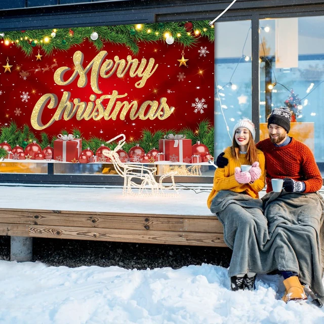 Alt view image 6 of 7 - Large Merry Christmas Banner 72x44 Inch Christmas Backdrop for Party Decorations, Family Gatherings, Photo Shoots and Holiday Decor for Kids Party-Christmas Wall Banner
