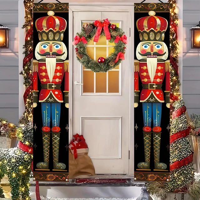 Main image of Nutcracker Christmas Porch Banner Decorations 71 x 12 Inch Soldier Model Nutcracker Banners Front Door Hanging Banner Entryway Xmas Winter for Wall Fireplace Party Holiday Home Kids Decor