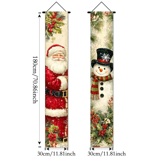 Alt view image 2 of 7 - Merry Christmas 2Pcs Door Cover Banner,71x12In Polyester | Porch decor,entry strip,christmas door cover,front door adornment for doorway,porch,entryway (Santa snowman pair)