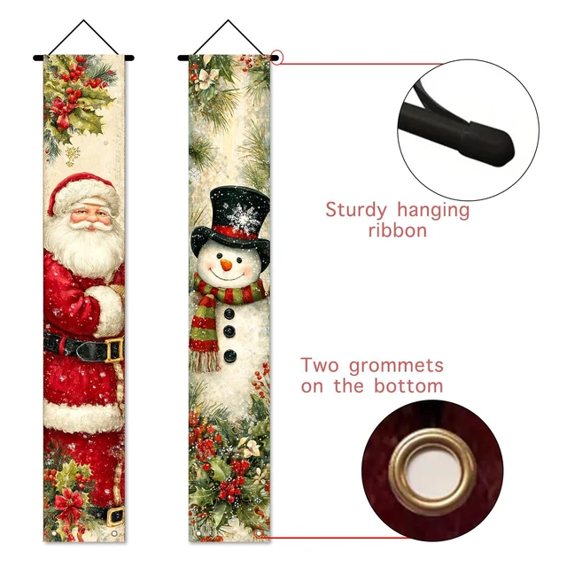 Alt view image 3 of 7 - Merry Christmas 2Pcs Door Cover Banner,71x12In Polyester | Porch decor,entry strip,christmas door cover,front door adornment for doorway,porch,entryway (Santa snowman pair)