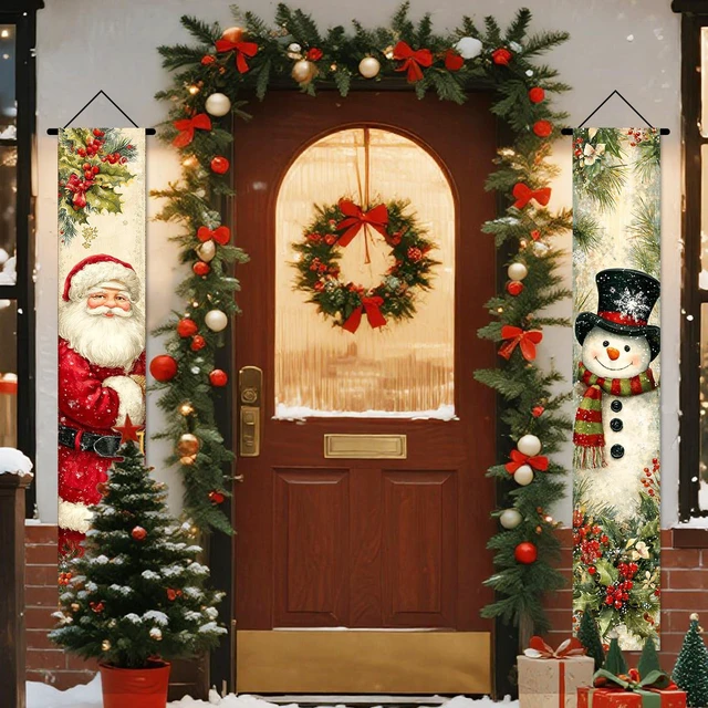 Alt view image 4 of 7 - Merry Christmas 2Pcs Door Cover Banner,71x12In Polyester | Porch decor,entry strip,christmas door cover,front door adornment for doorway,porch,entryway (Santa snowman pair)