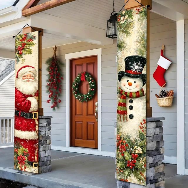 Alt view image 5 of 7 - Merry Christmas 2Pcs Door Cover Banner,71x12In Polyester | Porch decor,entry strip,christmas door cover,front door adornment for doorway,porch,entryway (Santa snowman pair)
