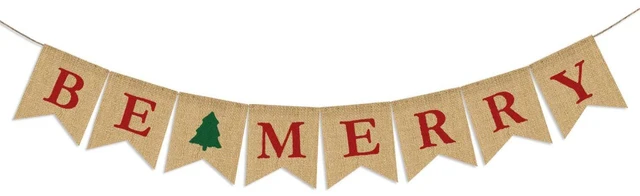 Main image of Be Merry Burlap Banner | Christmas Burlap Banner | Christmas Tree Garland | Holiday Bunting | Home Garden Indoor Outdoor Banner | Natural Burlap Banner | Christmas Decor Decorations