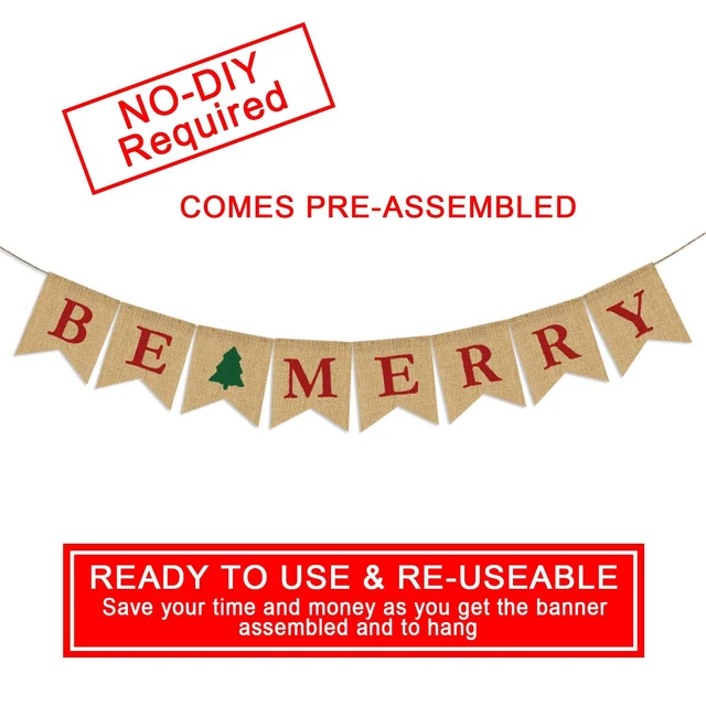 Alt view image 2 of 7 - Be Merry Burlap Banner | Christmas Burlap Banner | Christmas Tree Garland | Holiday Bunting | Home Garden Indoor Outdoor Banner | Natural Burlap Banner | Christmas Decor Decorations