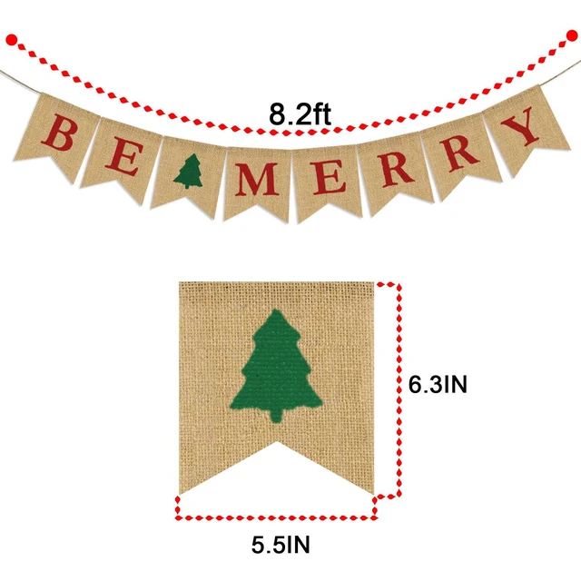 Alt view image 3 of 7 - Be Merry Burlap Banner | Christmas Burlap Banner | Christmas Tree Garland | Holiday Bunting | Home Garden Indoor Outdoor Banner | Natural Burlap Banner | Christmas Decor Decorations