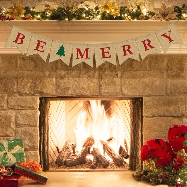 Alt view image 6 of 7 - Be Merry Burlap Banner | Christmas Burlap Banner | Christmas Tree Garland | Holiday Bunting | Home Garden Indoor Outdoor Banner | Natural Burlap Banner | Christmas Decor Decorations