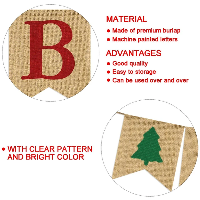 Alt view image 4 of 7 - Be Merry Burlap Banner | Christmas Burlap Banner | Christmas Tree Garland | Holiday Bunting | Home Garden Indoor Outdoor Banner | Natural Burlap Banner | Christmas Decor Decorations